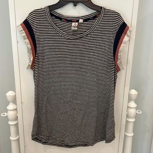 Navy and cream short sleeve top